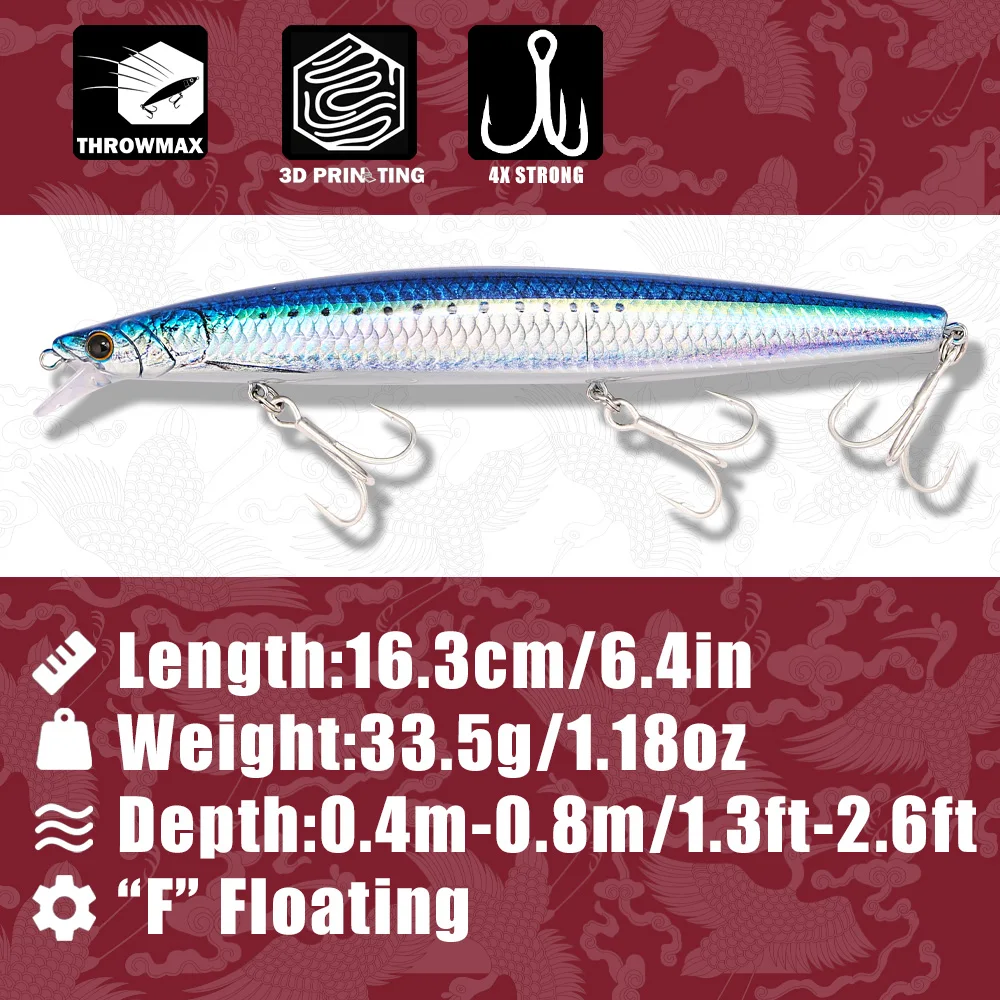 B&U 163mm/33.5g Floating Long  - Fishing Hook Treble avis et prix