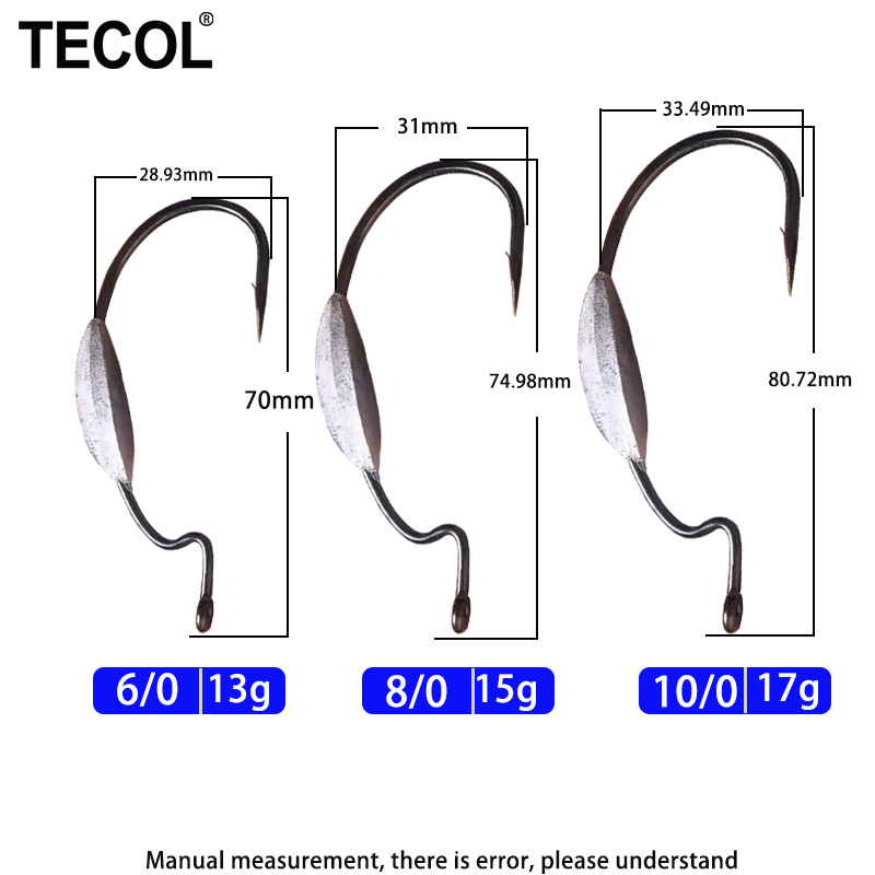 TECOL 3PCS 6/0 8/0 10/0 Weight - Fishing Hook Weedless avis et prix