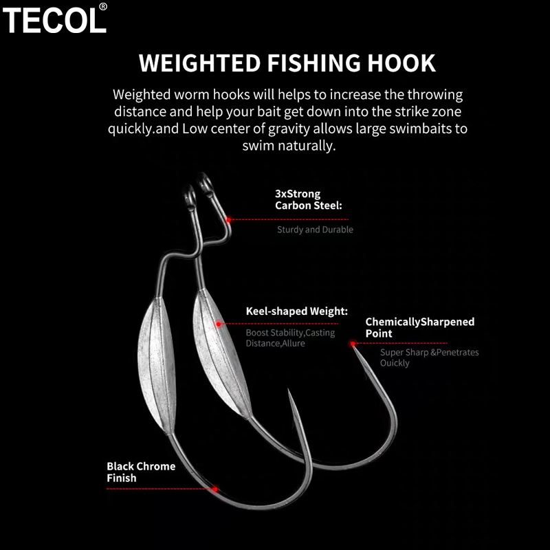 TECOL 3PCS 6/0 8/0 10/0 Weight - Fishing Hook Weedless avis et prix