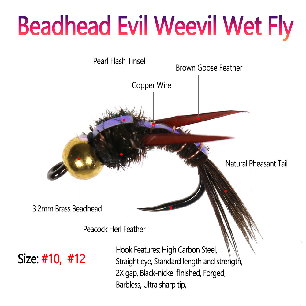 Bimoo 8pcs Brass Beadhead Evil - Fishing Hook Barbless avis et prix